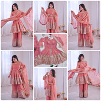 Heavy fancy Silk plazzo Ethnic Festive set - Chikankari official