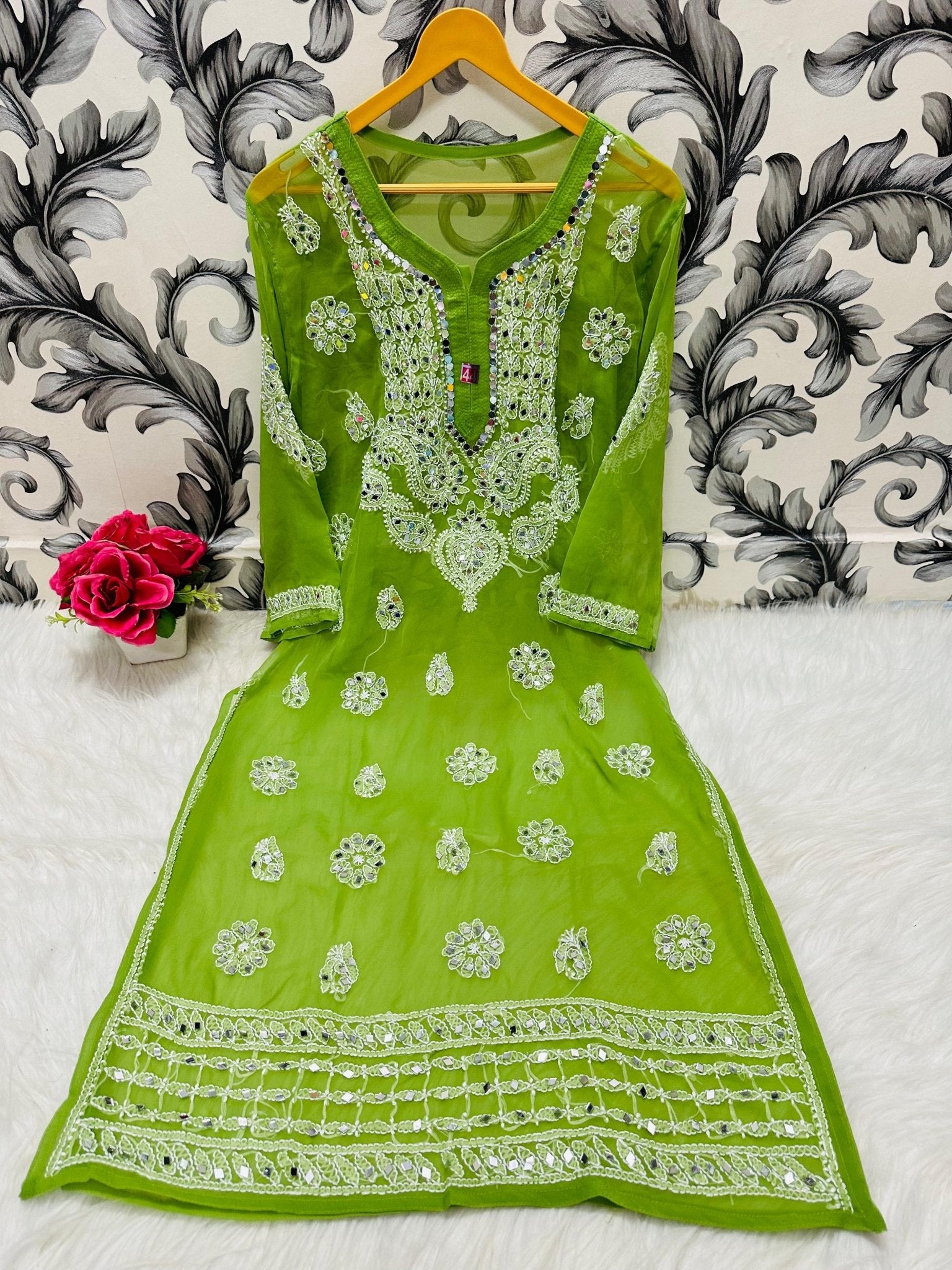 Heavy Gala Daman Mirror Kurta with inner - Chikankari official