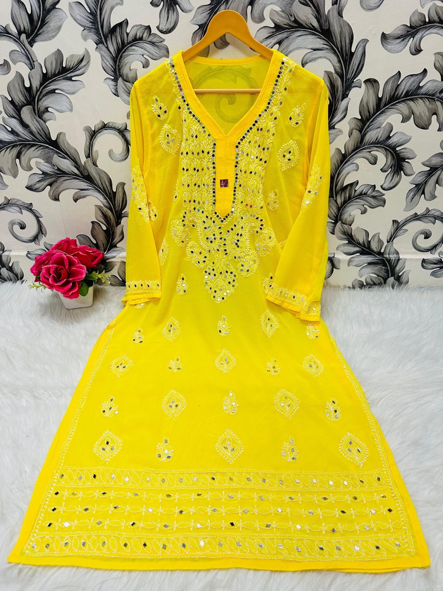 Heavy Gala Daman Mirror Kurta with inner - Chikankari official