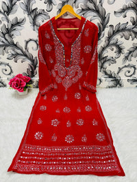 Heavy Gala Daman Mirror Kurta with inner - Chikankari official