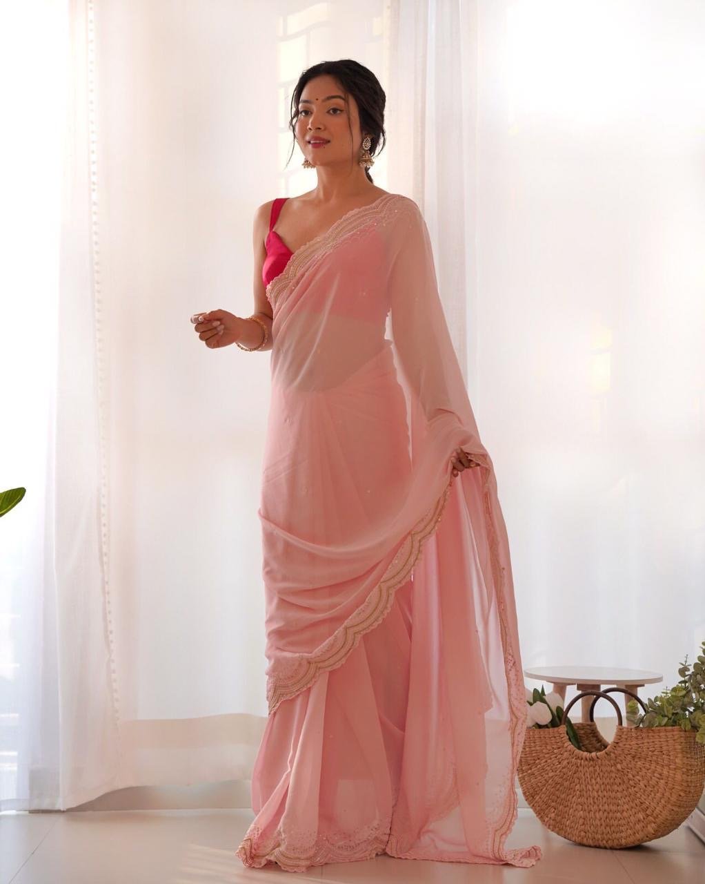 Heavy Georgette’s C - Pallu Embroidered Saree - Chikankari official