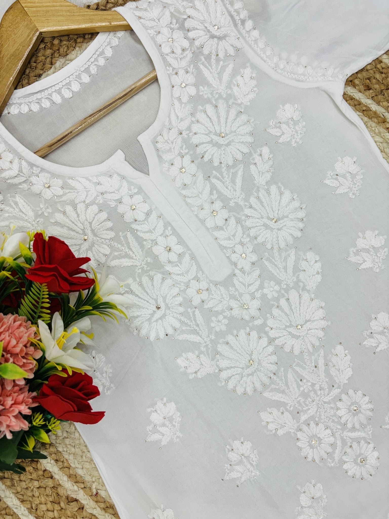 Heavy Ghass Patti Work Modal Kurti Plazzo Set - Chikankari official