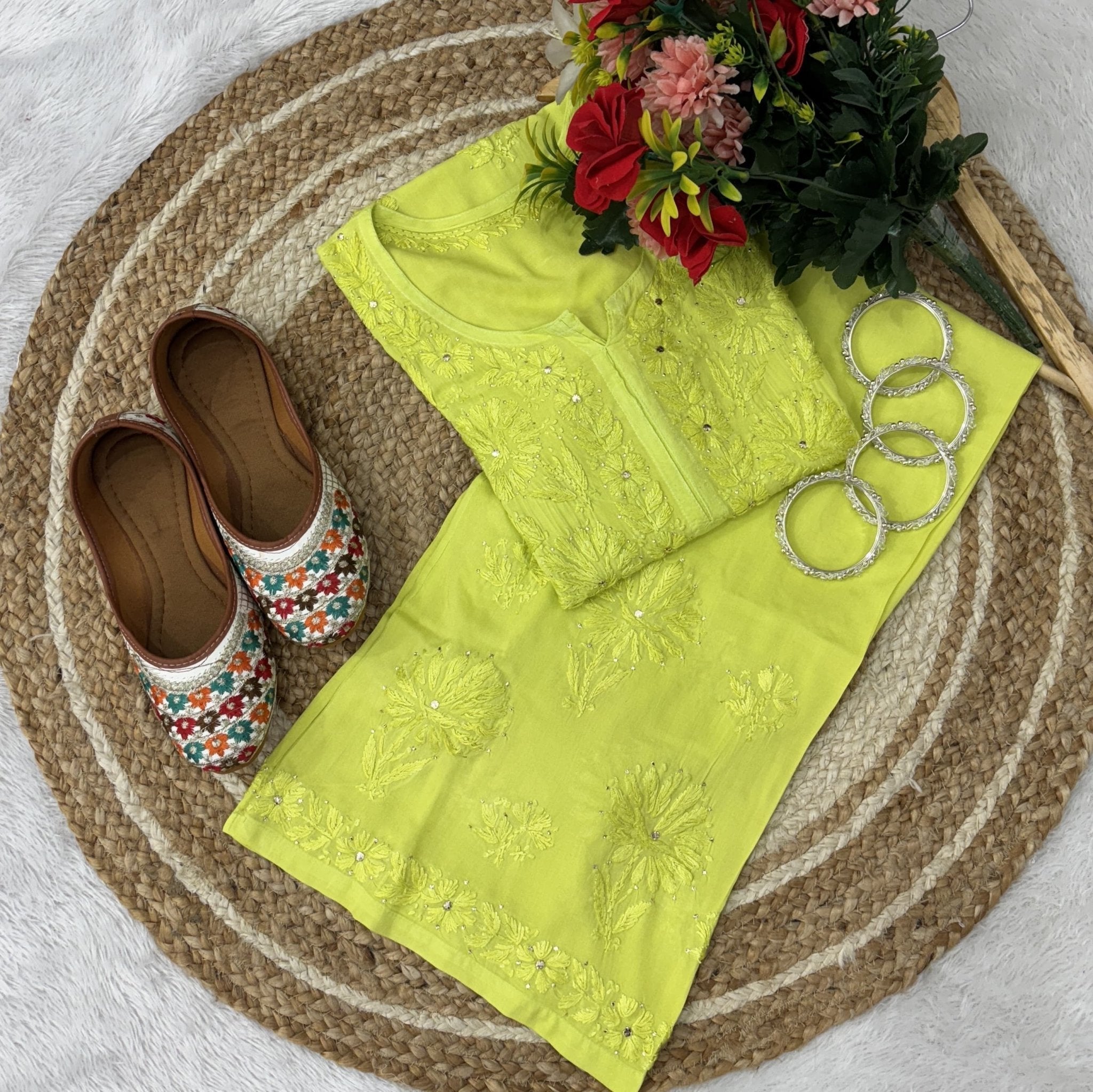 Heavy Ghass Patti Work Modal Kurti Plazzo Set - Chikankari official