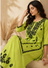 Heavy Hand embroidered Rayon Chikankari 2pc set - Chikankari official