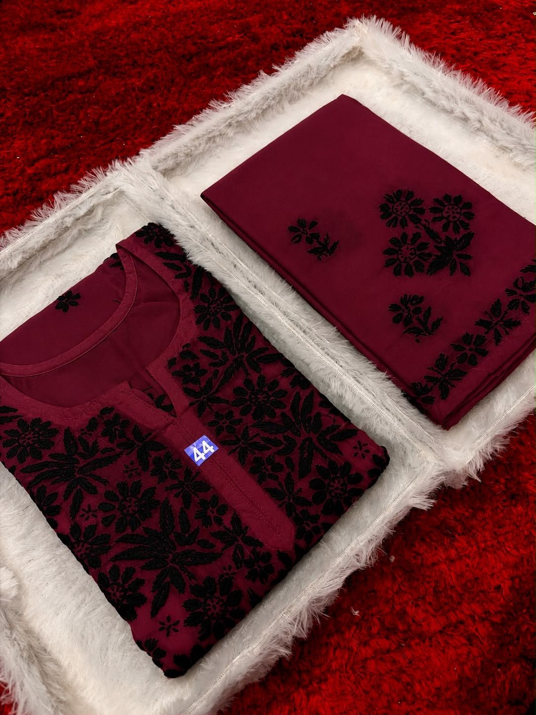 Heavy Hand embroidered Rayon Chikankari 2pc set - Chikankari official