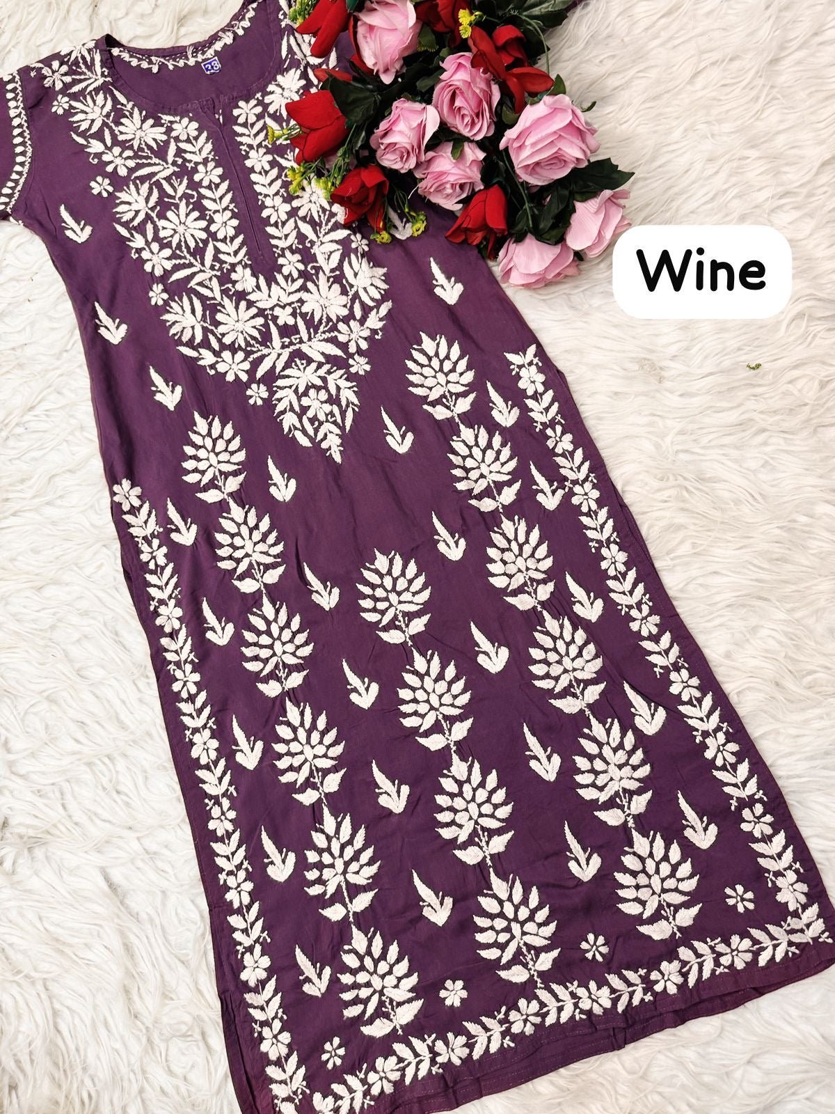 Heavy hand embroidery Modal Cotton Kurta - Chikankari official