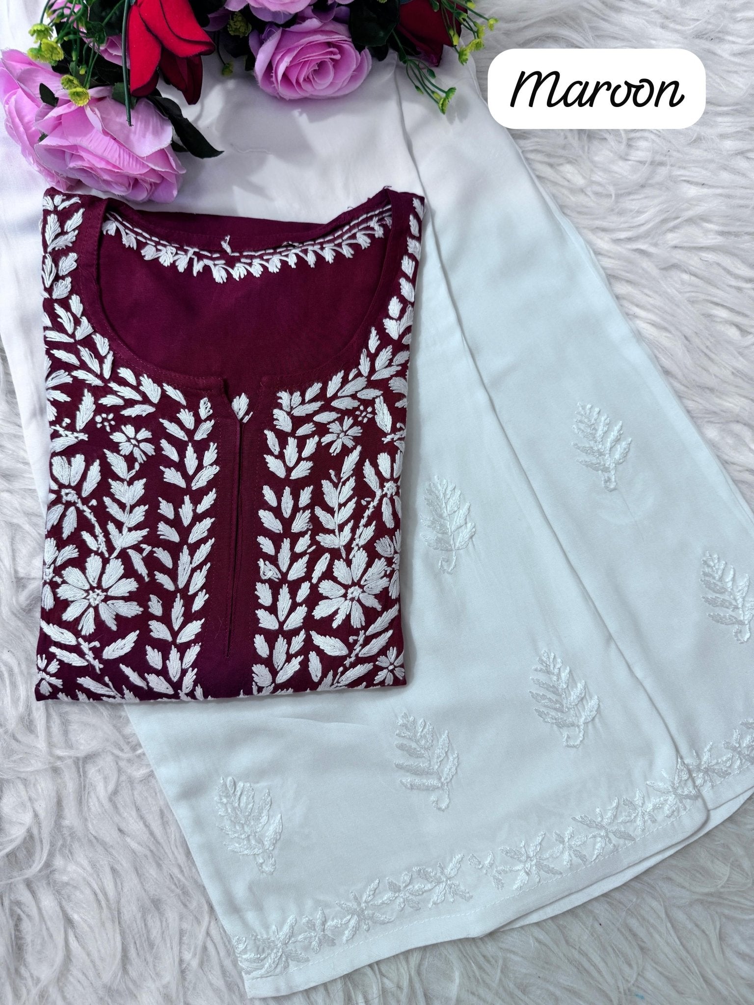 Heavy handwork Fine rich Modal soft Kurta with bottom - Chikankari official