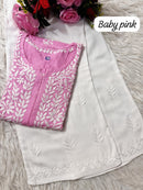 Heavy handwork Fine rich Modal soft Kurta with bottom - Chikankari official