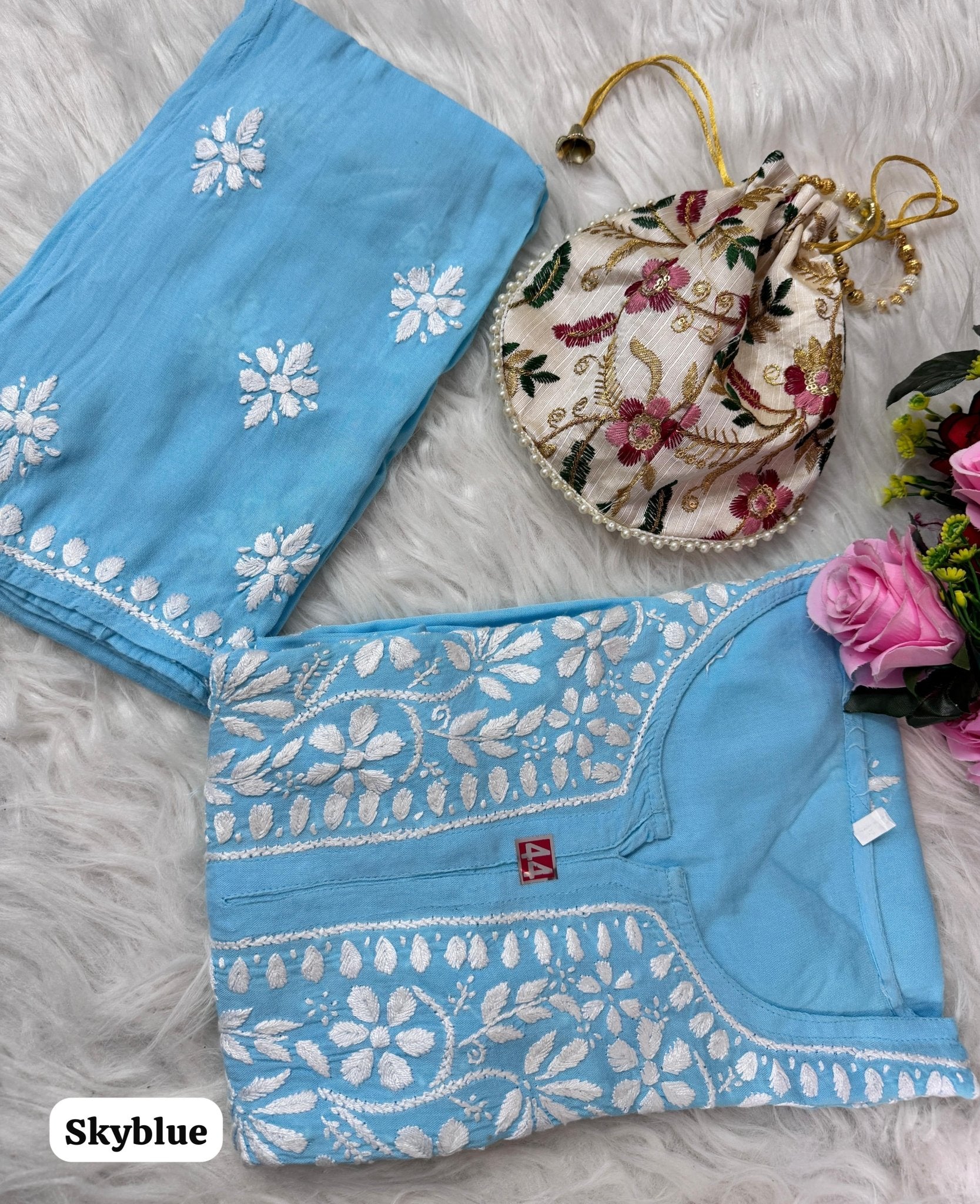 Heavy Handwork Kurti Combo with potli - Chikankari official