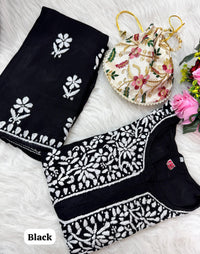 Heavy Handwork Kurti Combo with potli - Chikankari official