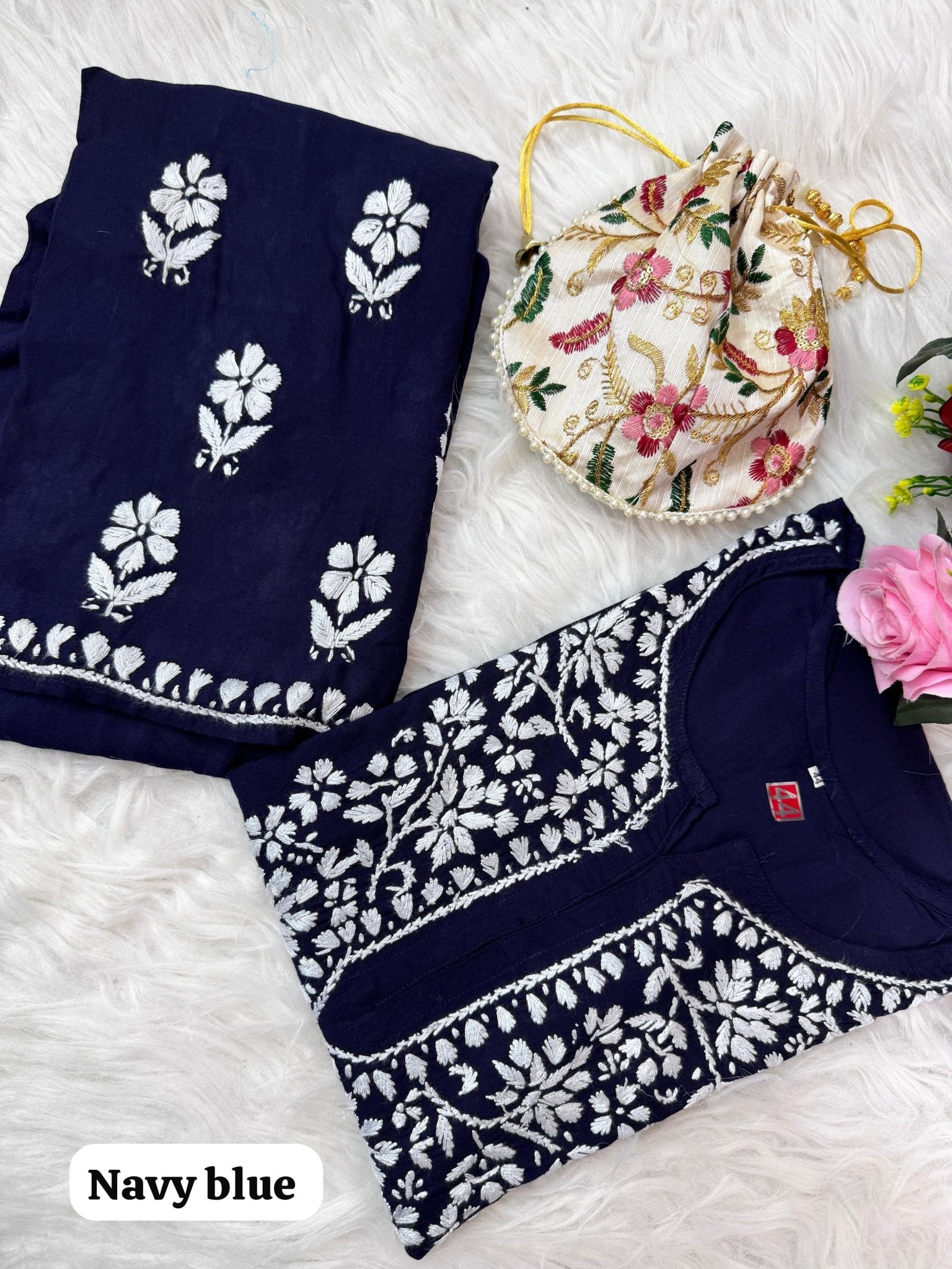 Heavy Handwork Kurti Combo with potli - Chikankari official