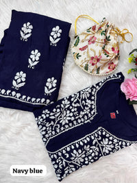 Heavy Handwork Kurti Combo with potli - Chikankari official