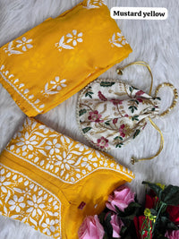 Heavy Handwork Kurti Combo with potli - Chikankari official