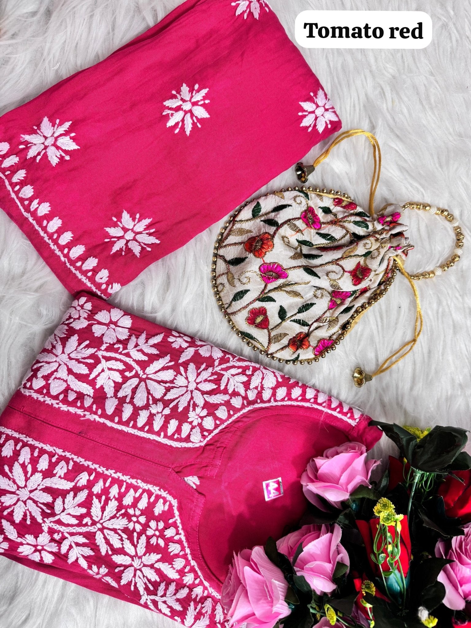 Heavy Handwork Kurti Combo with potli - Chikankari official