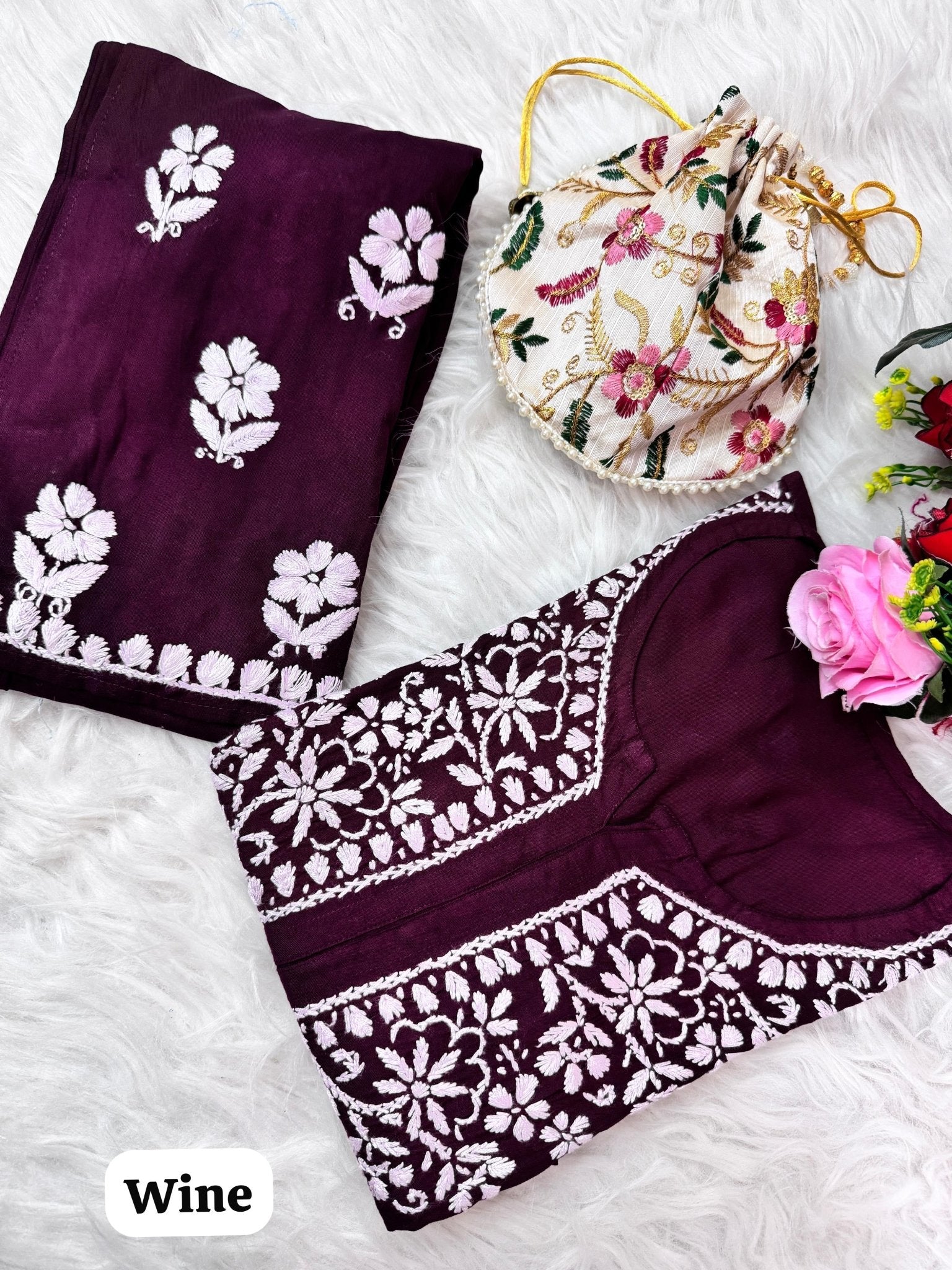 Heavy Handwork Kurti Combo with potli - Chikankari official