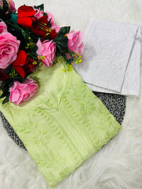 Heavy handwork muslin Dyed kurta & Pant set - Chikankari official