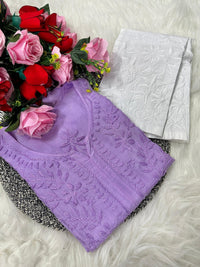 Heavy handwork muslin Dyed kurta & Pant set - Chikankari official