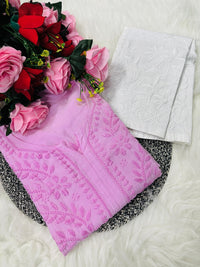 Heavy handwork muslin Dyed kurta & Pant set - Chikankari official