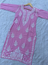 Heavy Modal Cotton Daman Handcrafted Kurta - Chikankari official