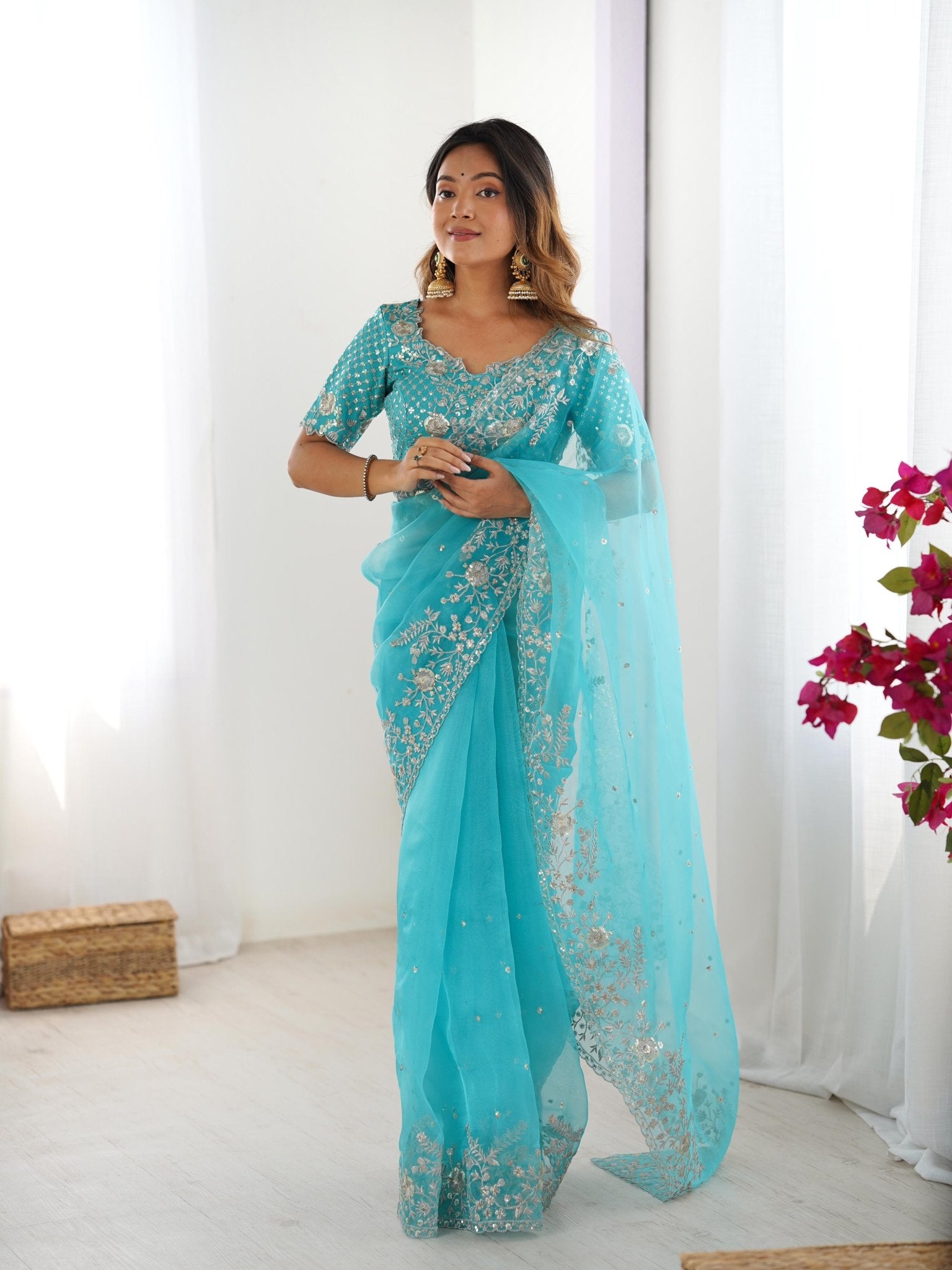Heavy Organza silk Saree - Chikankari official