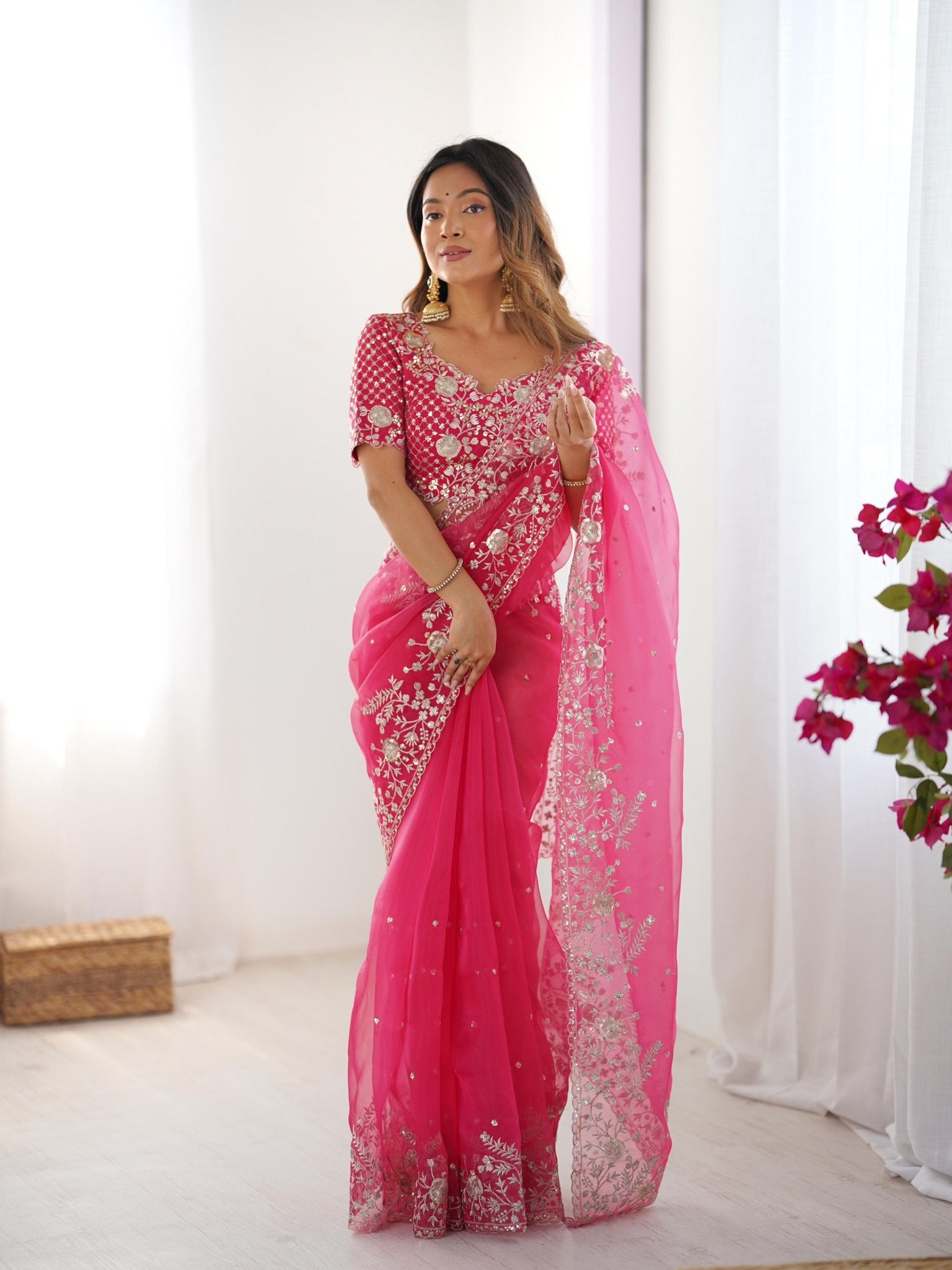 Heavy Organza silk Saree - Chikankari official
