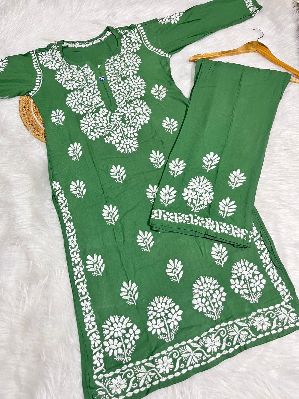 Heavy Rayon chikankari Kurta Plazzo