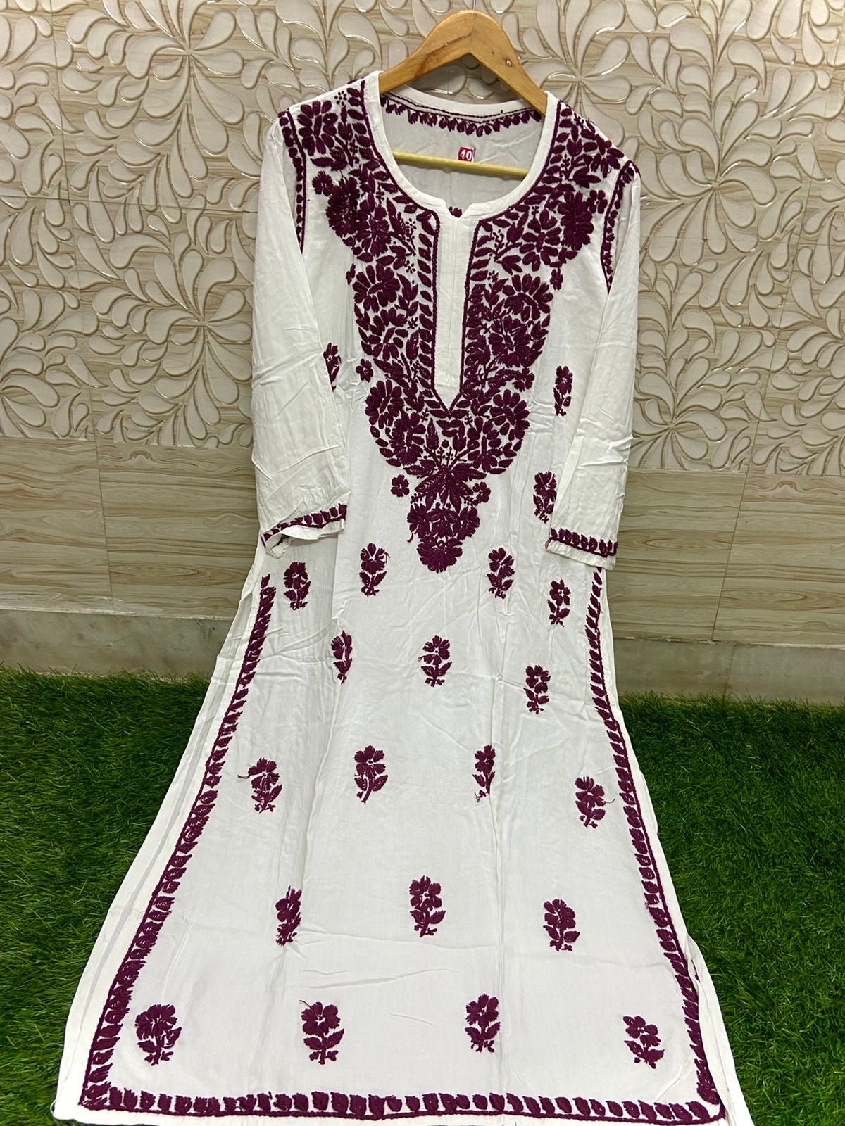 Heavy Rayon Cotton Kurti with Lycra pant - Chikankari official