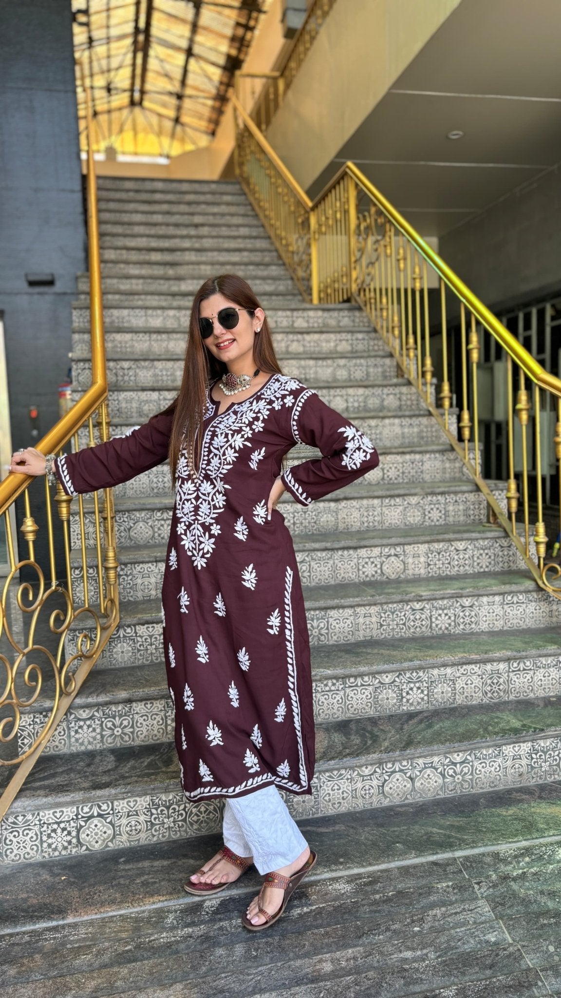 Heavy Rayon Kurti with Lycra machine work pant - Chikankari official