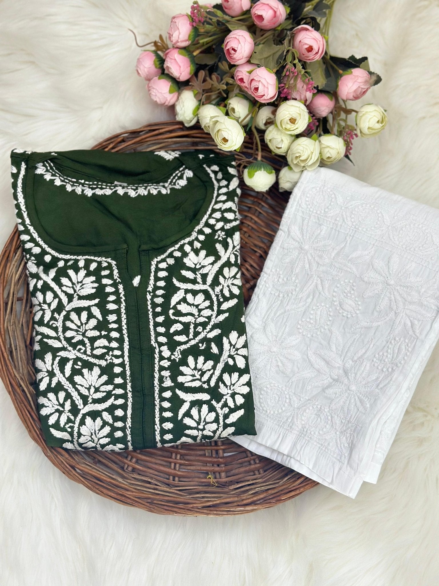 Heavy Rayon Kurti with Lycra machine work pant - Chikankari official