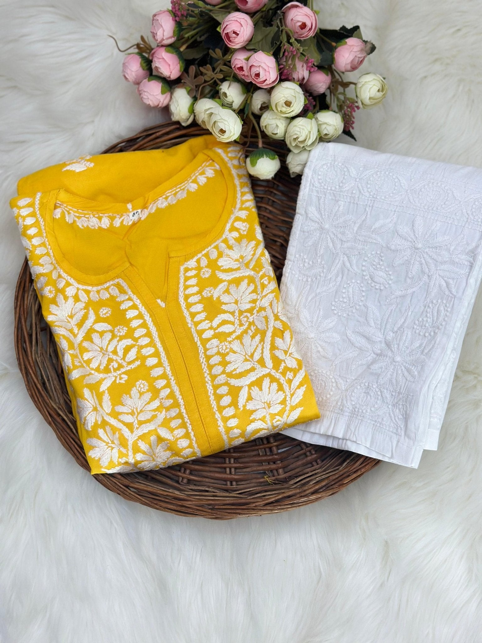 Heavy Rayon Kurti with Lycra machine work pant - Chikankari official