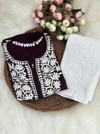 Heavy Rayon Kurti with Lycra machine work pant - Chikankari official
