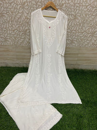 Heavy Rayon Silk Kurta with plazzo - Chikankari official
