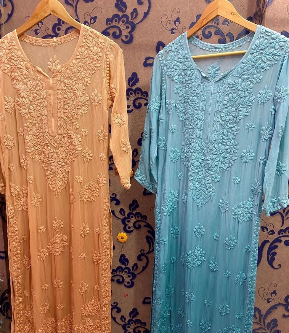 Heavy viscose 3d front & Back worked pure kurta - Chikankari official
