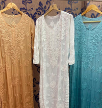 Heavy viscose 3d front & Back worked pure kurta - Chikankari official