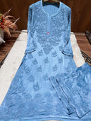 Heavy Work (Anchor Thread 3D)Work Modal Satin Plazo Set - Chikankari official