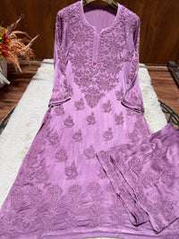 Heavy Work (Anchor Thread 3D)Work Modal Satin Plazo Set - Chikankari official