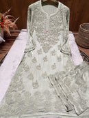 Heavy Work (Anchor Thread 3D)Work Modal Satin Plazo Set - Chikankari official