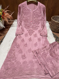 Heavy Work (Anchor Thread 3D)Work Modal Satin Plazo Set - Chikankari official