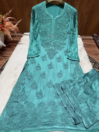 Heavy Work (Anchor Thread 3D)Work Modal Satin Plazo Set - Chikankari official