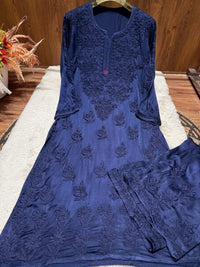 Heavy Work (Anchor Thread 3D)Work Modal Satin Plazo Set - Chikankari official