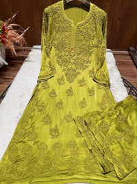 Heavy Work (Anchor Thread 3D)Work Modal Satin Plazo Set - Chikankari official