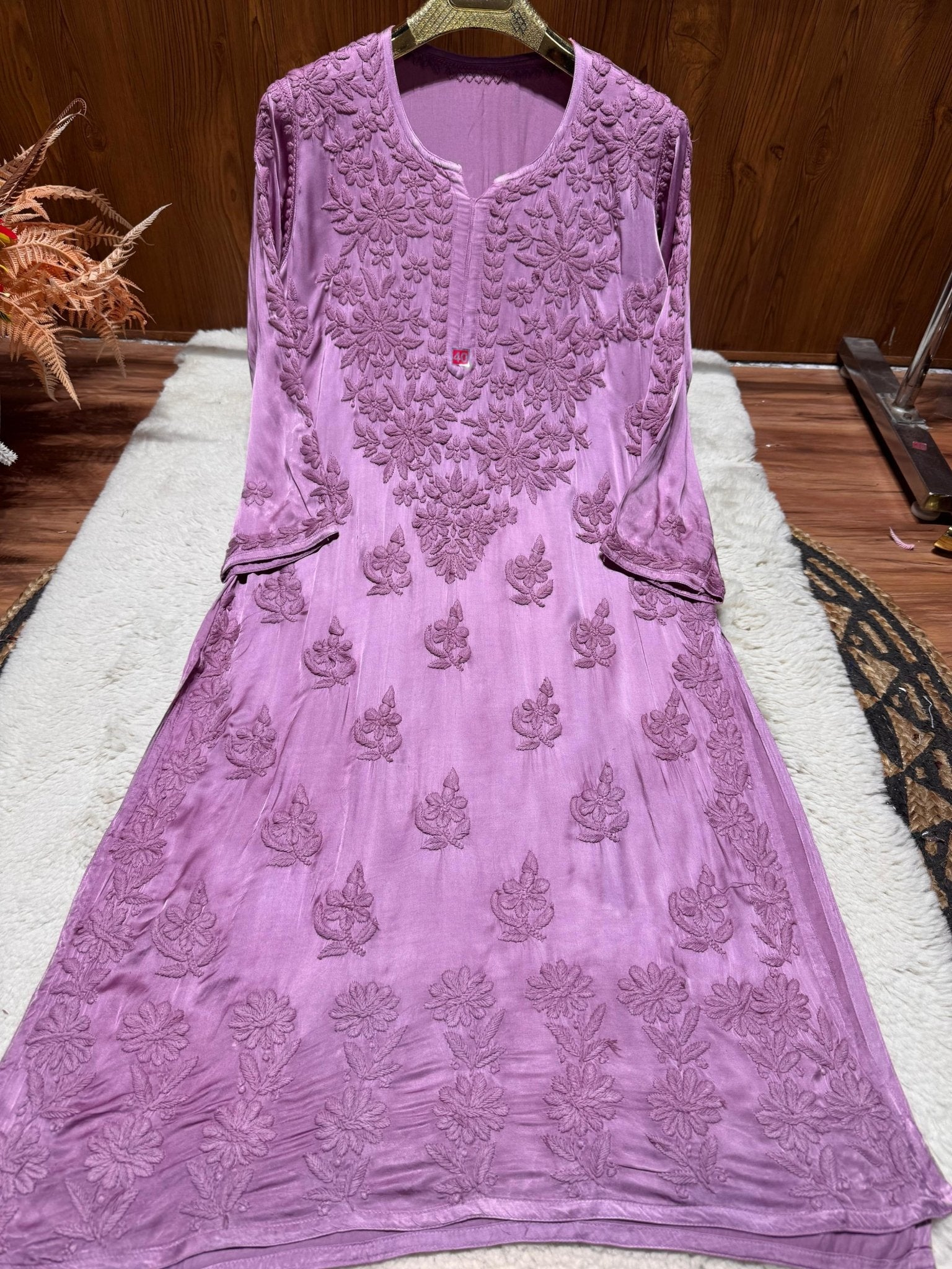 Heavy Work (Anchor Thread 3D)Work Modal Satin Plazo Set - Chikankari official