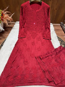 Heavy Work (Anchor Thread 3D)Work Modal Satin Plazo Set - Chikankari official