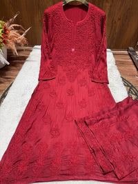 Heavy Work (Anchor Thread 3D)Work Modal Satin Plazo Set - Chikankari official