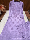 Heavy Work (Anchor Thread 3D)Work Modal Satin Plazo Set - Chikankari official