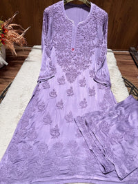 Heavy Work (Anchor Thread 3D)Work Modal Satin Plazo Set - Chikankari official