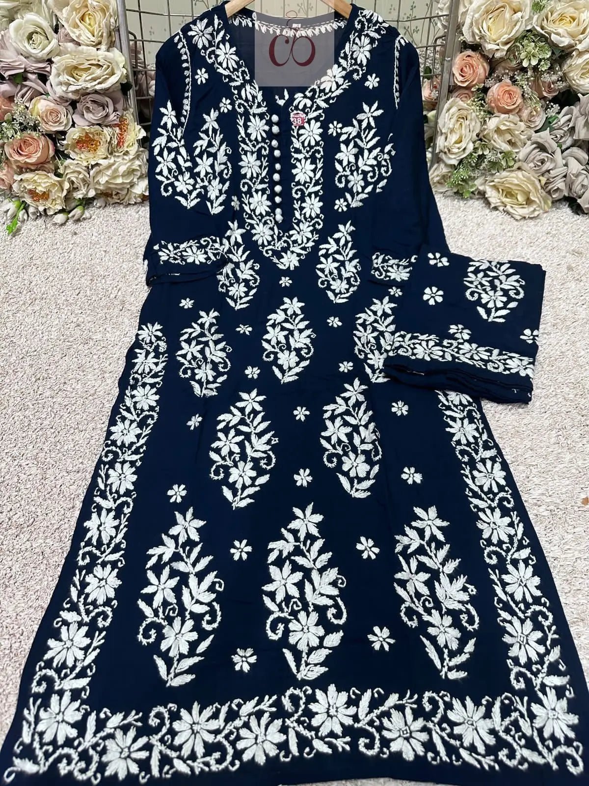 Heavy Work Big Buta Modal Plazo set - Chikankari official