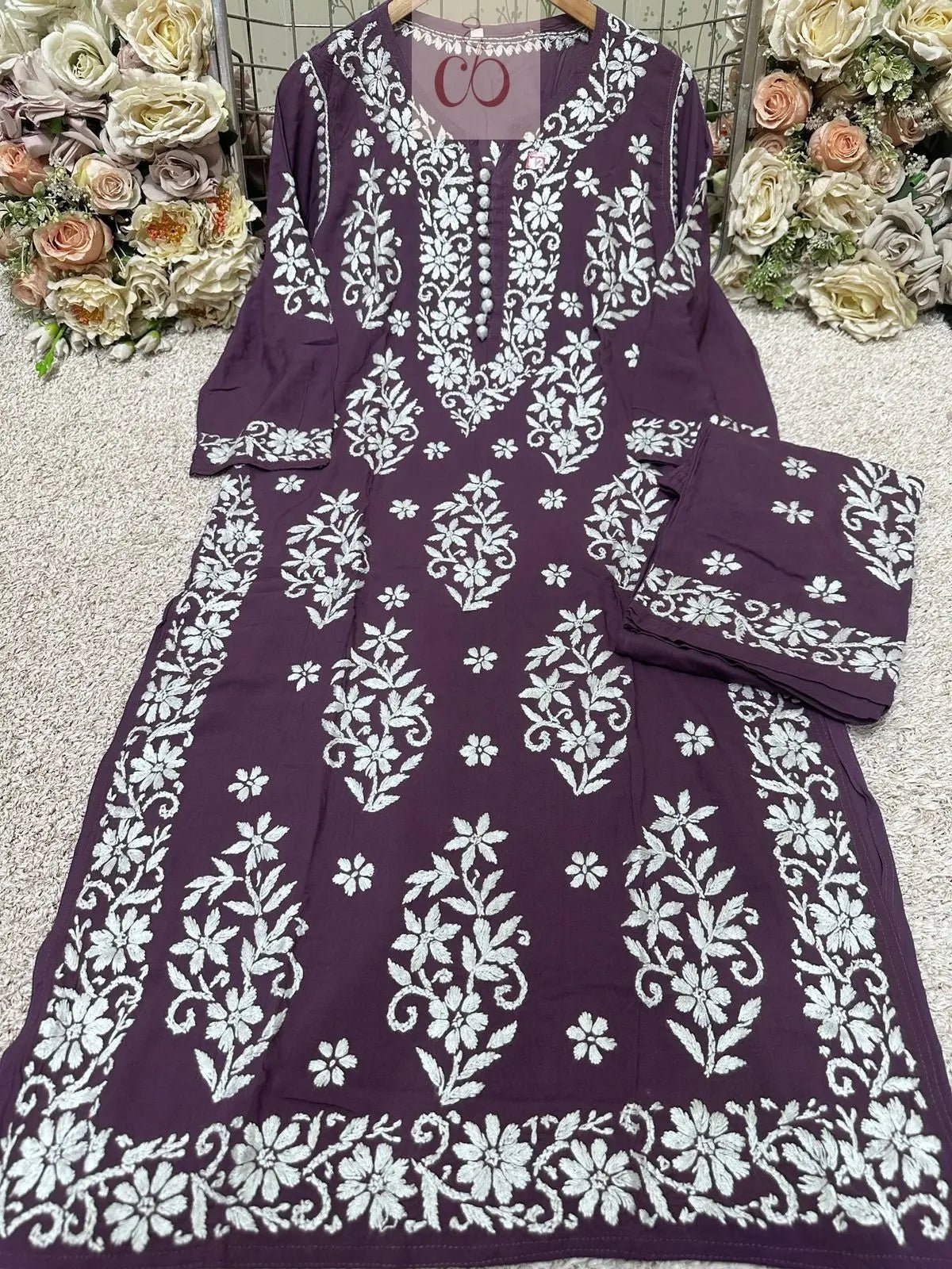 Heavy Work Big Buta Modal Plazo set - Chikankari official