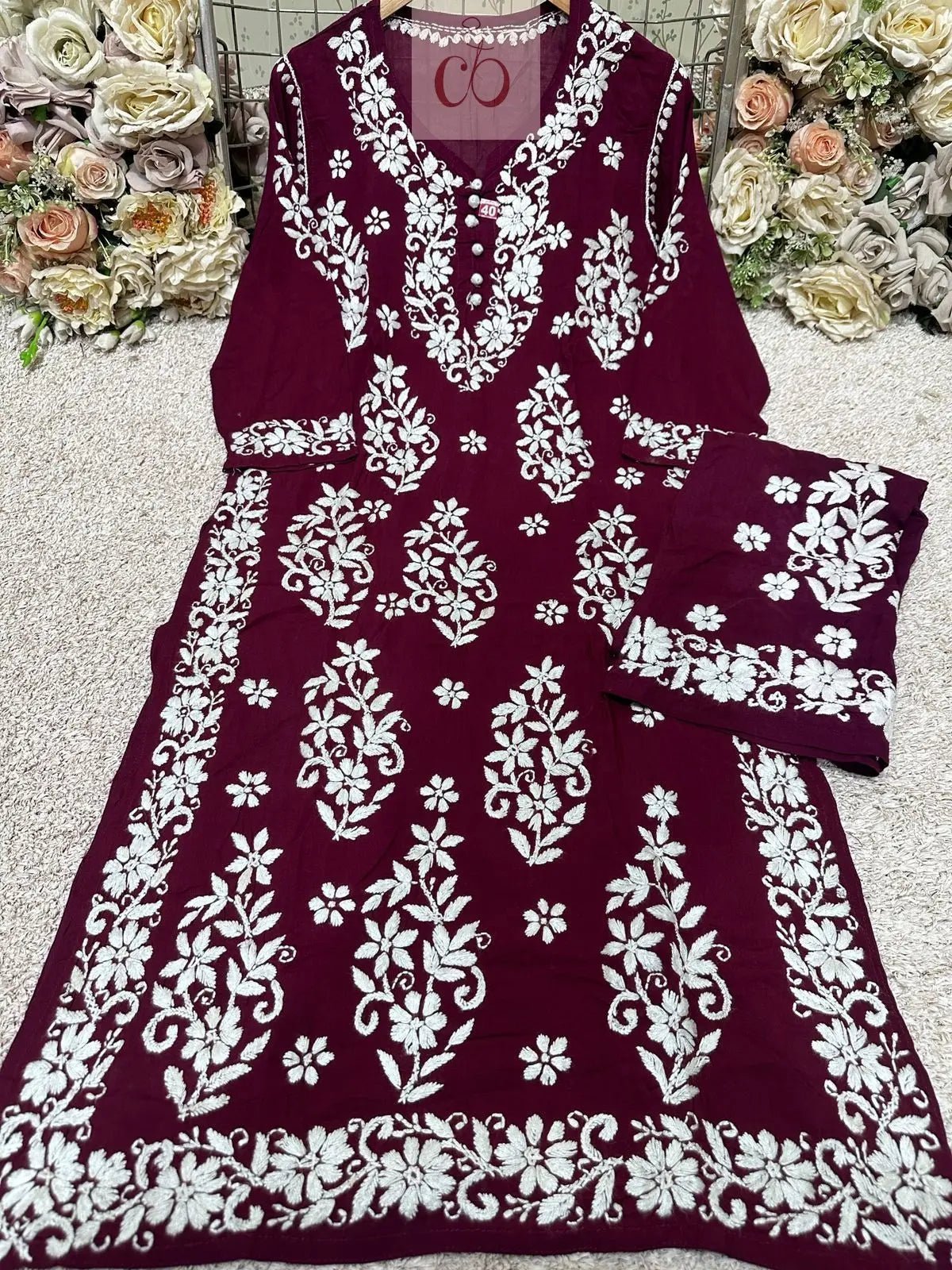 Heavy Work Big Buta Modal Plazo set - Chikankari official