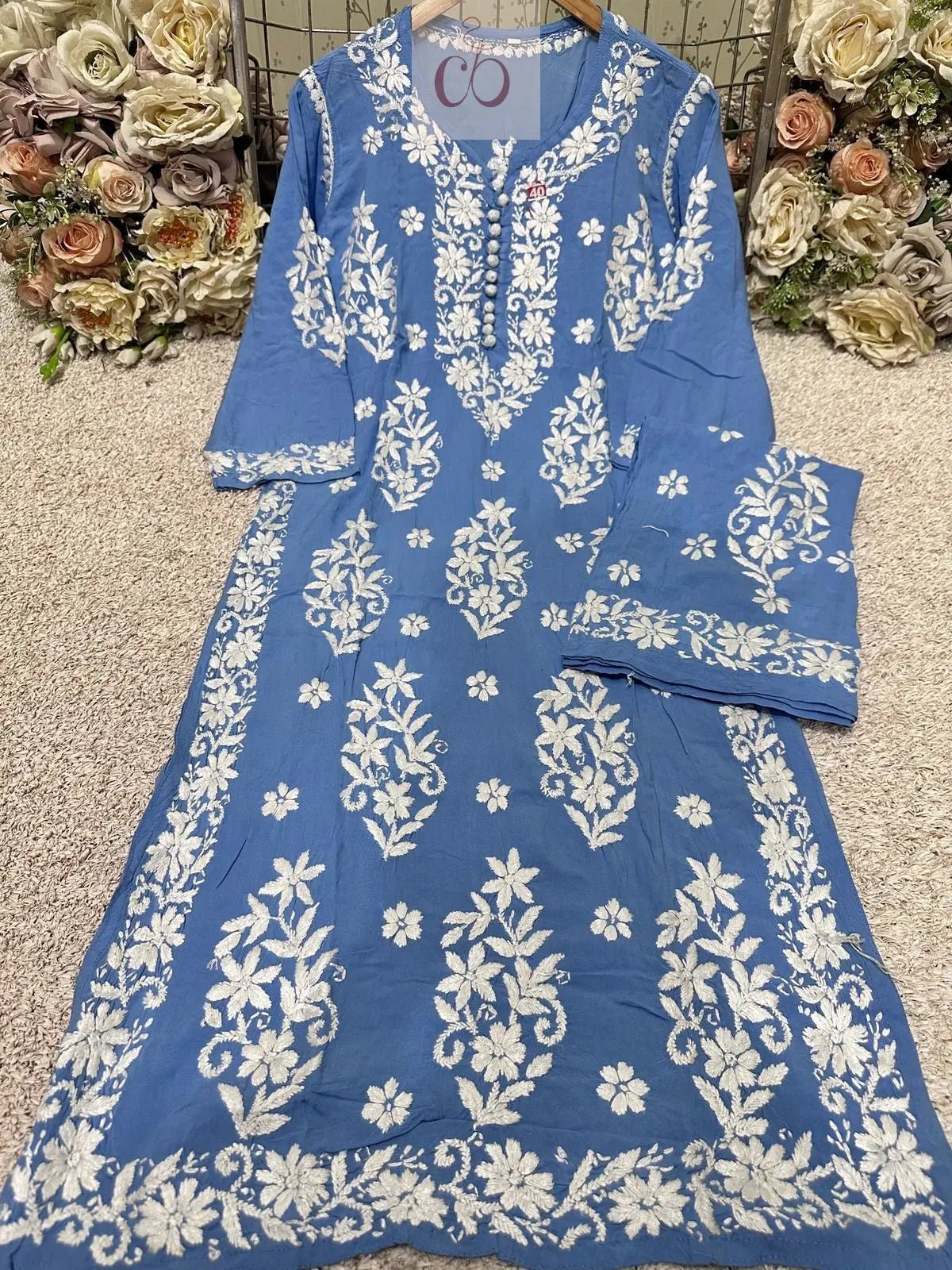 Heavy Work Big Buta Modal Plazo set - Chikankari official